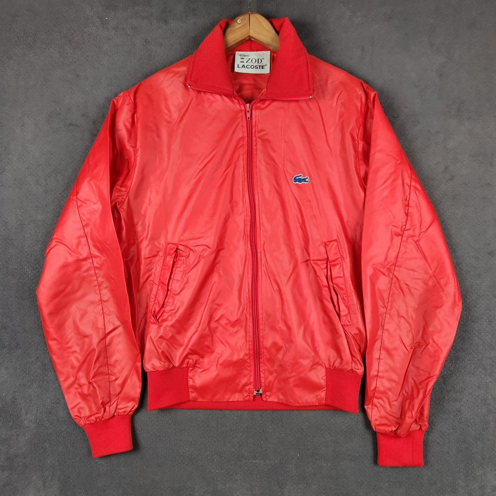 Vintage Izod Lacoste Windbreaker Jacket Mens Medium Red Full Zip Harrington Logo